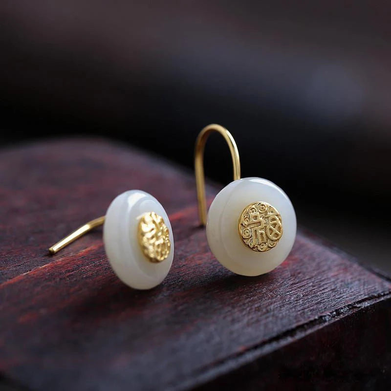Natural Hetian Jade Fuzi Earrings for Women