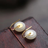 Natural Hetian Jade Fuzi Earrings for Women