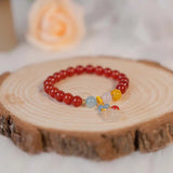 Natural Hotan Jade Gourd Bracelet Chinese Red Beaded Bangles Wedding Jewelry