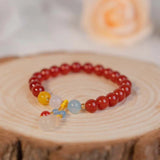 Natural Hotan Jade Gourd Bracelet Chinese Red Beaded Bangles Wedding Jewelry