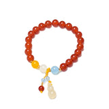 Natural Hotan Jade Gourd Bracelet Chinese Red Beaded Bangles Wedding Jewelry