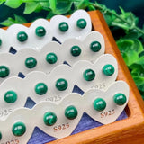 Malachite Ball Stud Earrings 925 Silver Healing Gemstone Wedding Jewelry