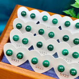 Malachite Ball Stud Earrings 925 Silver Healing Gemstone Wedding Jewelry