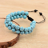 Natural Stone Bracelet Lava & Turquoises Double Layer Woven Bracelet