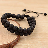 Natural Stone Bracelet Lava & Turquoises Double Layer Woven Bracelet