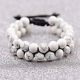 Natural Stone Bracelet Lava & Turquoises Double Layer Woven Bracelet