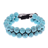 Natural Stone Bracelet Lava & Turquoises Double Layer Woven Bracelet