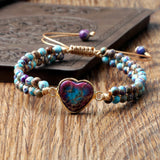 Natural Stone Heart Macrame Bracelet Women Men Adjustable Bangle