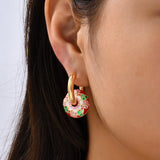 Natural Stone Circle Pendants Hoop Earrings for Women Stainless Steel