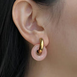 Natural Stone Circle Pendants Hoop Earrings for Women Stainless Steel