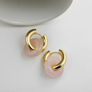 Natural Stone Circle Pendants Hoop Earrings for Women Stainless Steel