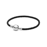 925 Silver Red Woven Leather Bracelet Charm Beads DIY Gift