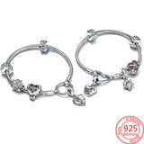 925 Sterling Silver Logo T-Bar Snake Chain Heart Closure Bracelet