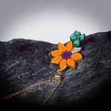 Sun Flower Pendant 925 Silver Lady Jewelry Necklace Enamel