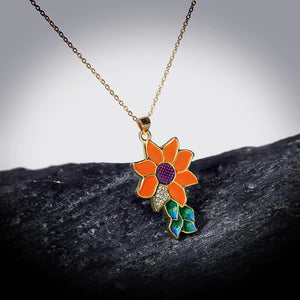 Sun Flower Pendant Jewelry Necklace Enamel Lady Jewelry