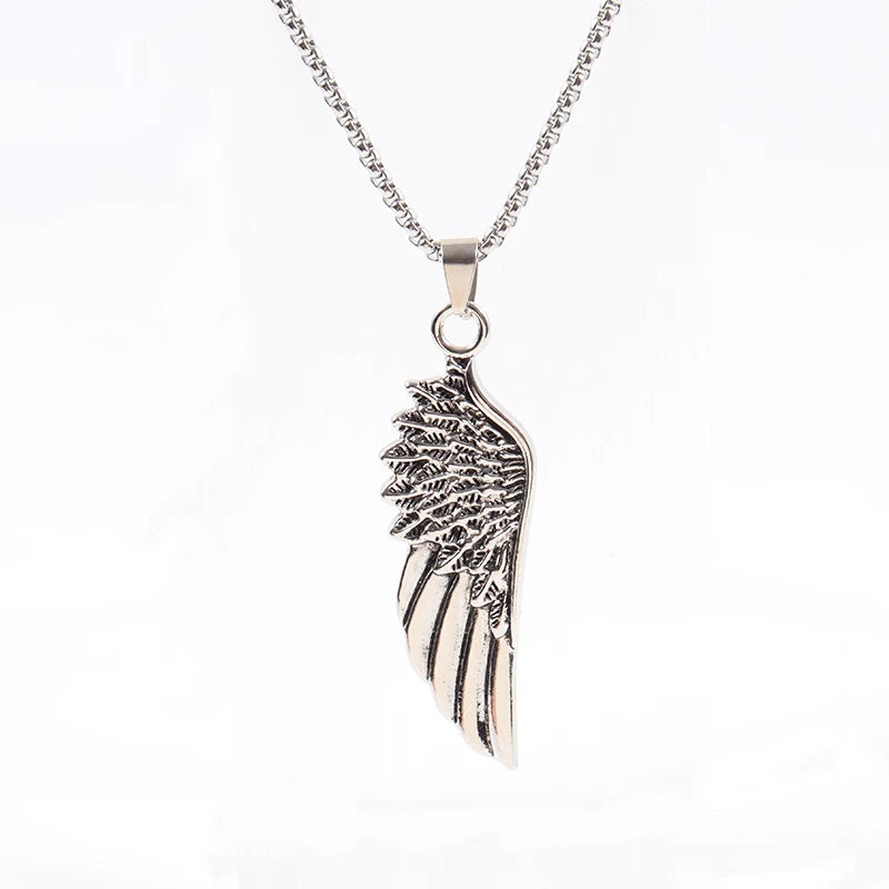 Feather Pendant Necklace Stainless Steel Chain Men's Jewelry Gift