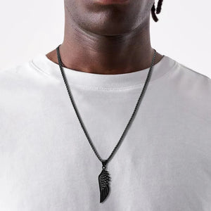 Feather Pendant Necklace Stainless Steel Chain Men's Jewelry Gift
