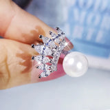 Pearl Zircon Wedding Bridal Engagement Ring for Women