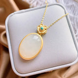 Chinoiserie Sterling Silver Gilding Jade Pendant Clavicle Chain