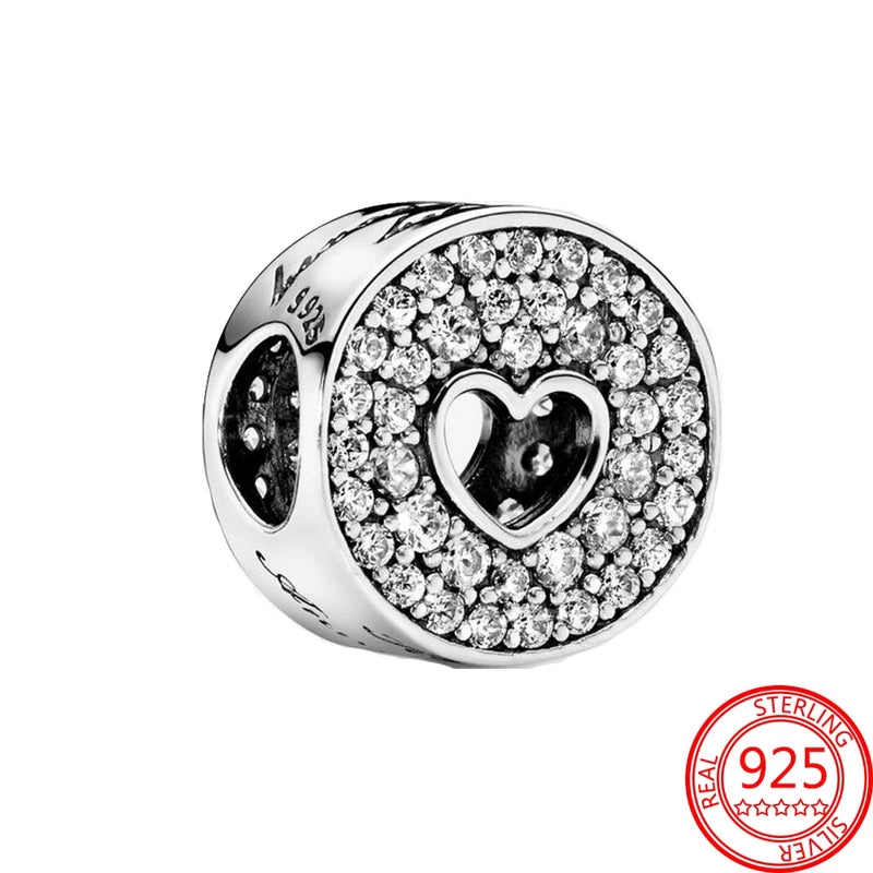 925 Sterling Silver Heart Charm Smiley Cross Bead Bracelet