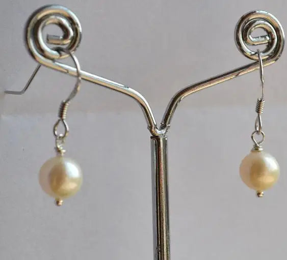Ivory Freshwater Pearl Dangle Earrings S925 Sterling Silver