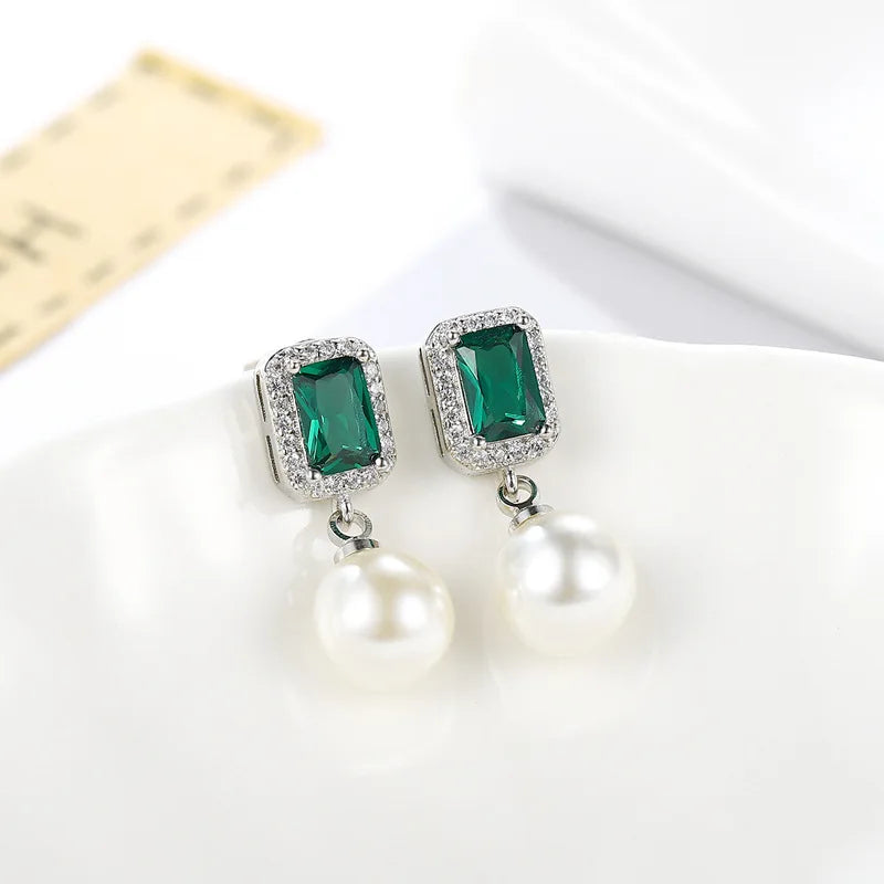 Emerald Drop Earrings 925 Silver Jewelry for Women
