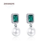 Emerald Drop Earrings 925 Silver Jewelry for Women
