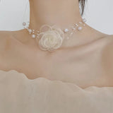 Pearl Flower Choker Necklace Collarbone Chain Elegant Holiday Jewelry