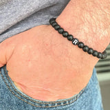 Personalized Initial Letter Men Bracelet Beaded Stone Bead Charm Bracelet