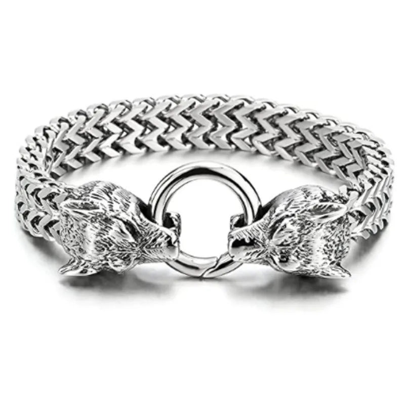 Punk Metal Dragon Wolf Head Stainless Steel Chain Bracelet Men's Jewelry