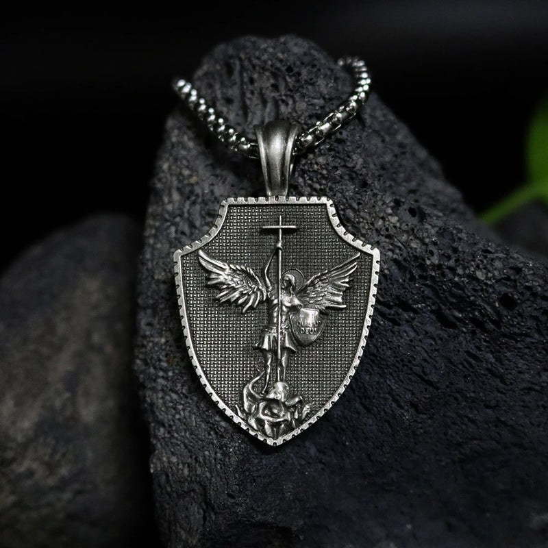Classic Angel Cross Pendant Necklace Metal Men's Chain Retro Jewelry