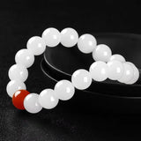 Pure Jade, Silk Jade, Quartzite Jade & Red Agate Bead Bracelet
