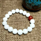 Pure Jade, Silk Jade, Quartzite Jade & Red Agate Bead Bracelet