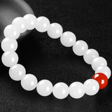 Pure Jade, Silk Jade, Quartzite Jade & Red Agate Bead Bracelet