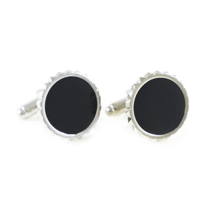 Classic Pyramid Frame Round Enamel Formal Wear Cuff Links And Studs Set