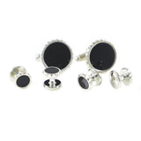Classic Pyramid Frame Round Enamel Formal Wear Cuff Links And Studs Set