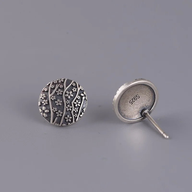 925 Silver Mini Flower Stud Earrings Vintage Jewelry Gift