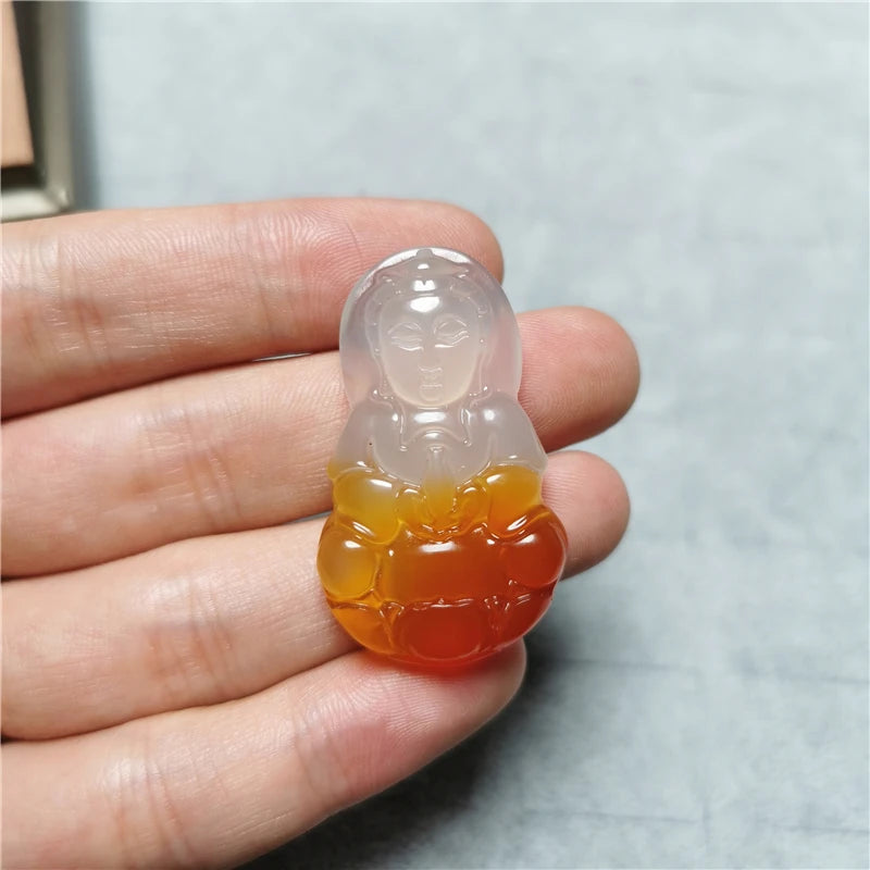 Classic Natural Jade Guanyin Pendant Necklace Hand Carved Gemstone Prayer