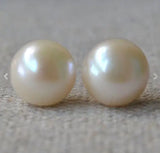 Real Pearl Earring 11.5-12mm Ivory Freshwater Pearl Studs S925 Silver Jewelry