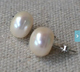 Real Pearl Earring 11.5-12mm Ivory Freshwater Pearl Studs S925 Silver Jewelry