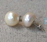 Real Pearl Earring 11.5-12mm Ivory Freshwater Pearl Studs S925 Silver Jewelry