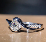 Tibetan Silver Engagement Ring Flash Rhinestone Wedding Band CZ Ring