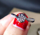 Tibetan Silver Engagement Ring Flash Rhinestone Wedding Band CZ Ring