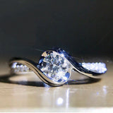 Tibetan Silver Engagement Ring Flash Rhinestone Wedding Band CZ Ring