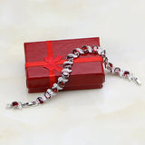 Red Garnet CZ Charm 925 Silver Bracelet For Women