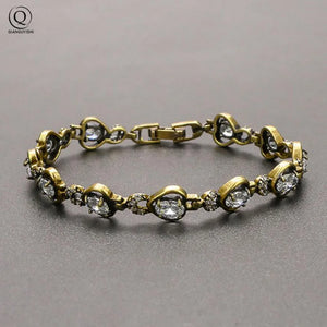 Retro Copper Crystal Heart Bracelet For Women Love Gift Jewelry