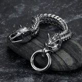 Retro Double Wolf Head Hand Bands Bracelet Men Stainless Steel