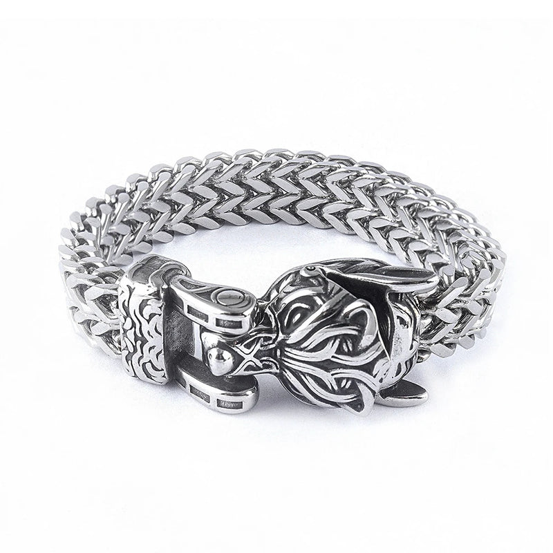 Retro Double Wolf Head Hand Bands Bracelet Men Stainless Steel