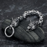 Retro Double Wolf Head Hand Bands Bracelet Men Stainless Steel