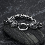 Retro Double Wolf Head Hand Bands Bracelet Men Stainless Steel